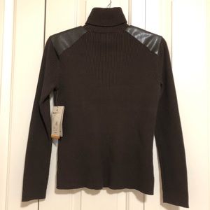 NWT Ruff Hewn Brown Turtle Neck Leather Sweater
